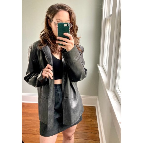 Vintage Y2K 90s 100% Buttery Leather Black Minimalist Sleek Punk Grunge Jacket L - Picture 1 of 10